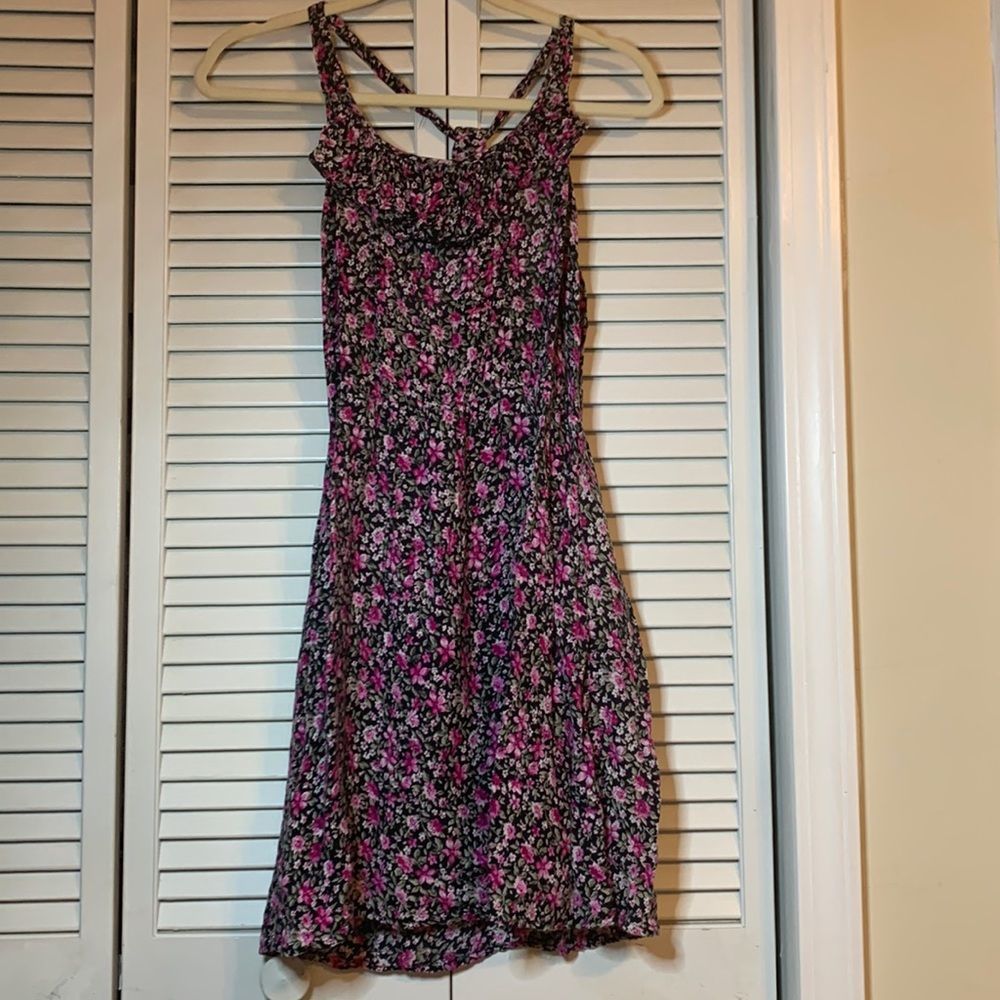 CHELSEY Black and Purple Floral Romper Size Medium